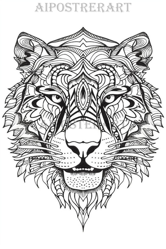 Tiger head mandala coloring sheet for adults printable coloring page advanced mandala style coloring high res x pixels instant download