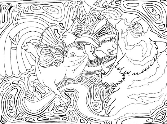 Surreal tiger coloring page for adults