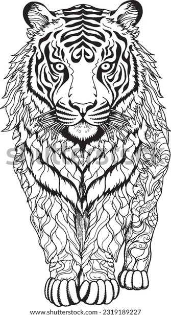 Gambar foto stok objek d vektor tiger adult coloring