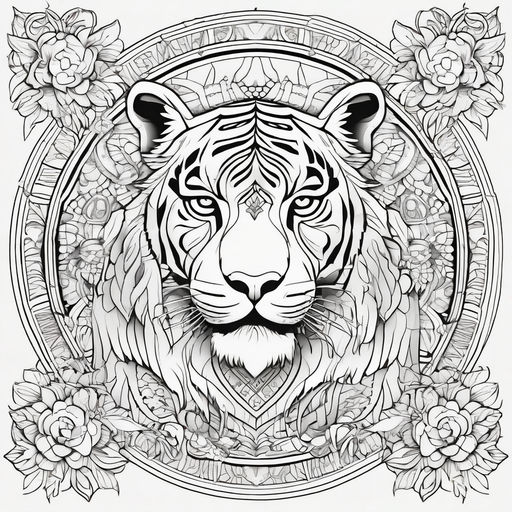 Tiger draw for coloring book black