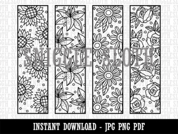 Flowers tiger lily rose daisy sunflower coloring bookmarks digital download