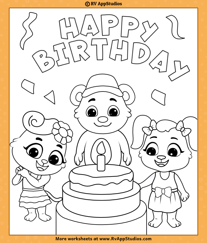 Happy birthday fun coloring page for kids