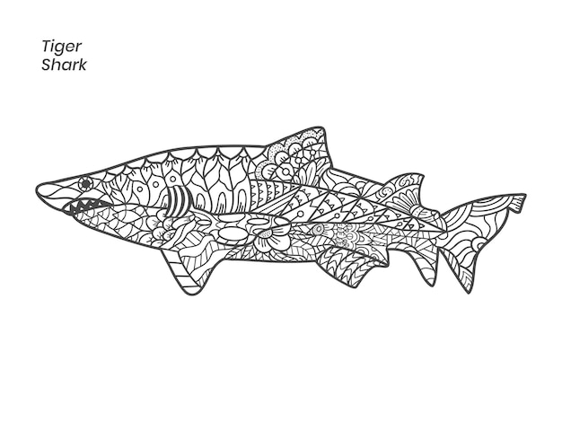 Premium vector tiger shark zentangle