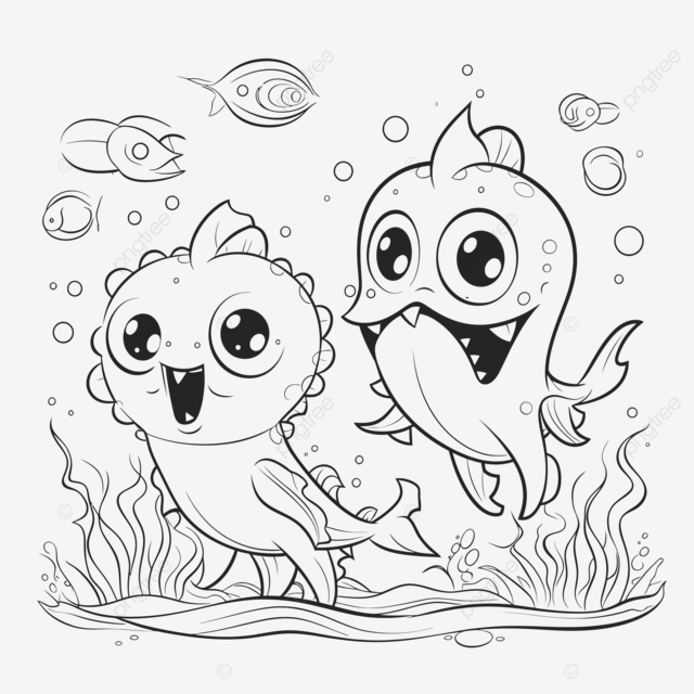 Two cute baby sharks coloring pages outline sketch drawing vector shark drawing baby drawing wing drawing png and vector with transparent background for free download