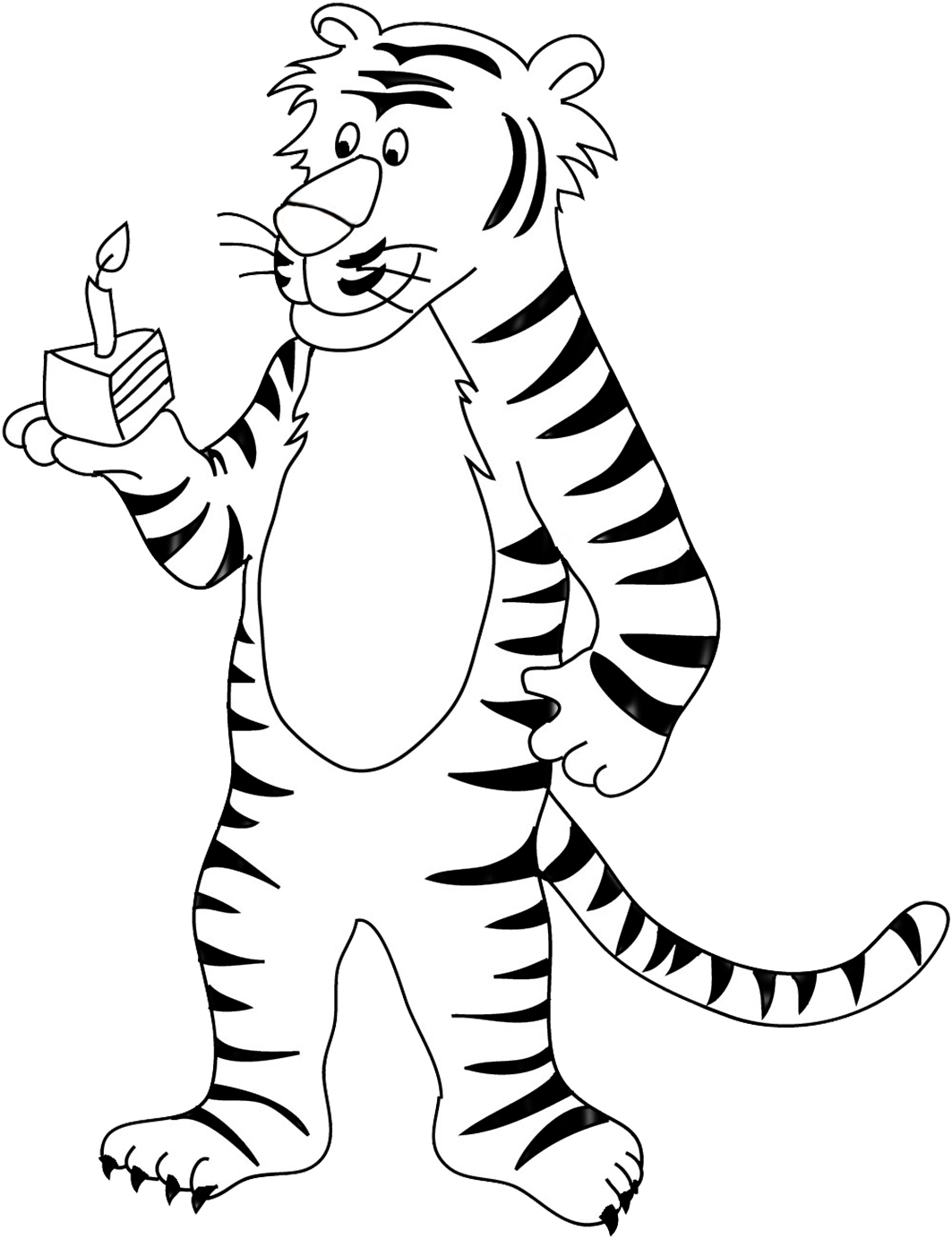 Coloring pages funny tiger coloring with birthday cake