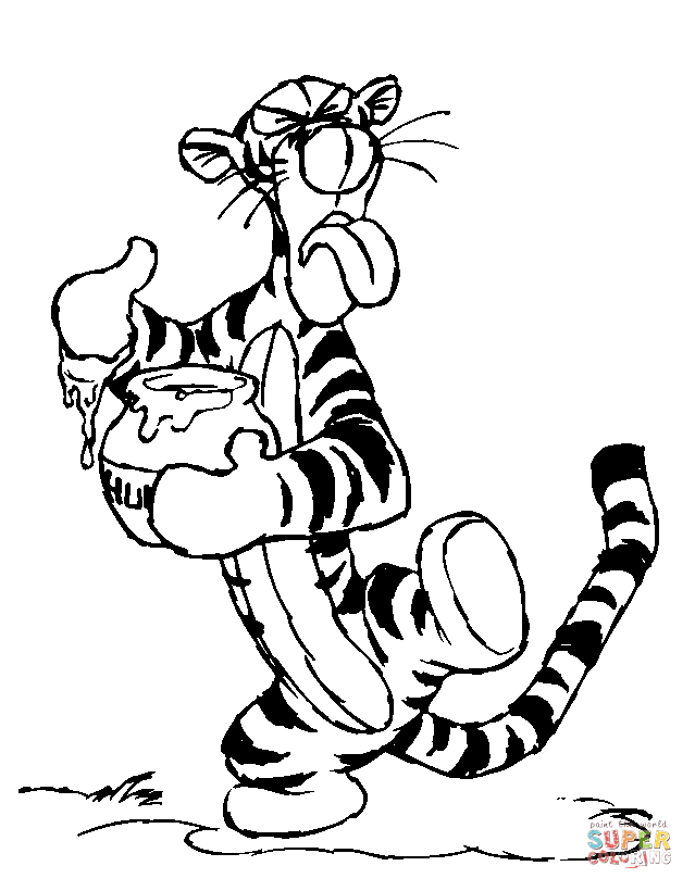 Tigger tastes the honey coloring page free printable coloring pages