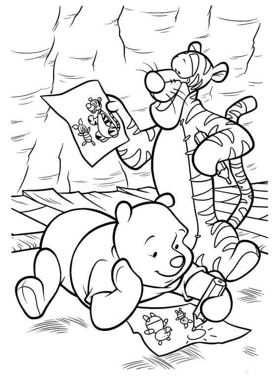 Pooh with tigger coloring page