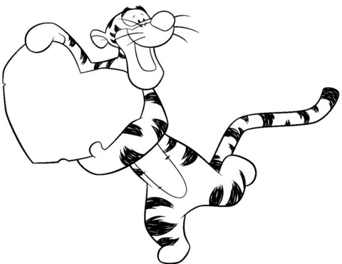 Tigger with heart coloring page valentine coloring pages cartoon coloring pages coloring pages