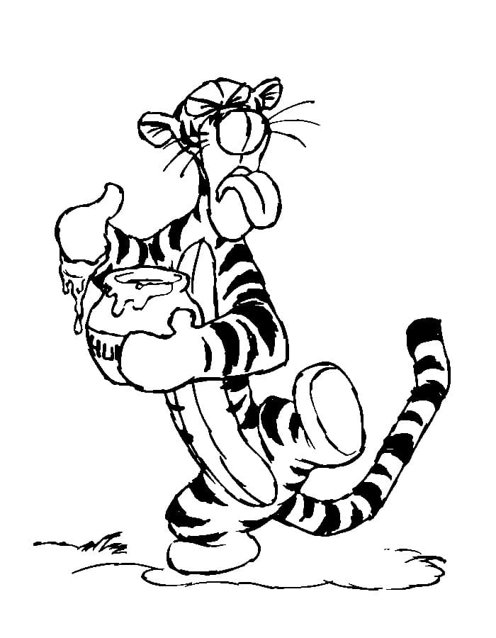 Tiger from winnie the pooh eating honey coloring page