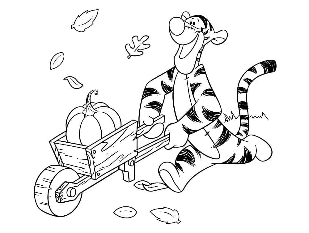 Tiger from winnie the pooh and a pumpkin coloring page