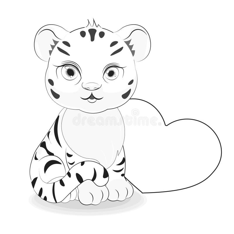 Tiger cub with heart coloring book stock vector