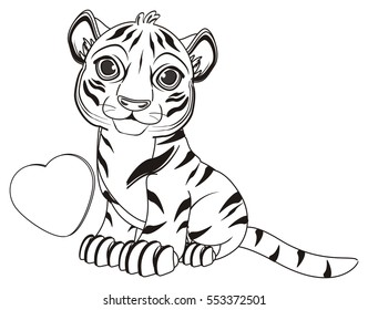 Coloring happy tiger heart stock illustration