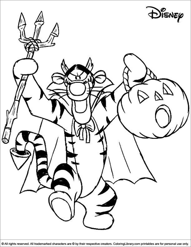 Cute halloween coloring page for kids tigger from winnie the pooh is wearing a costume and holding a pumpkin whâ coloriage halloween coloriage minion coloriage