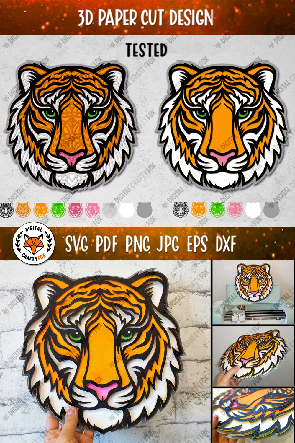 Tiger svg d tiger mandala tiger layered paper cut svg