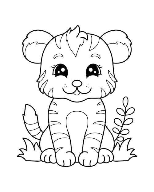 Premium vector baby tiger coloring page illustration