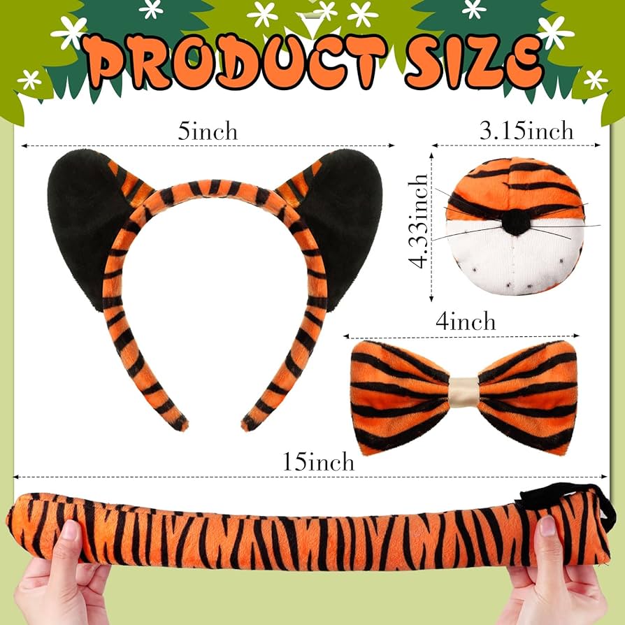 Aoriher pcs kids tiger costume kits tiger ear headband tail nose bow tie tiger animal fancy costume for carnival world book day halloween cosplay partyvivid style clothing shoes