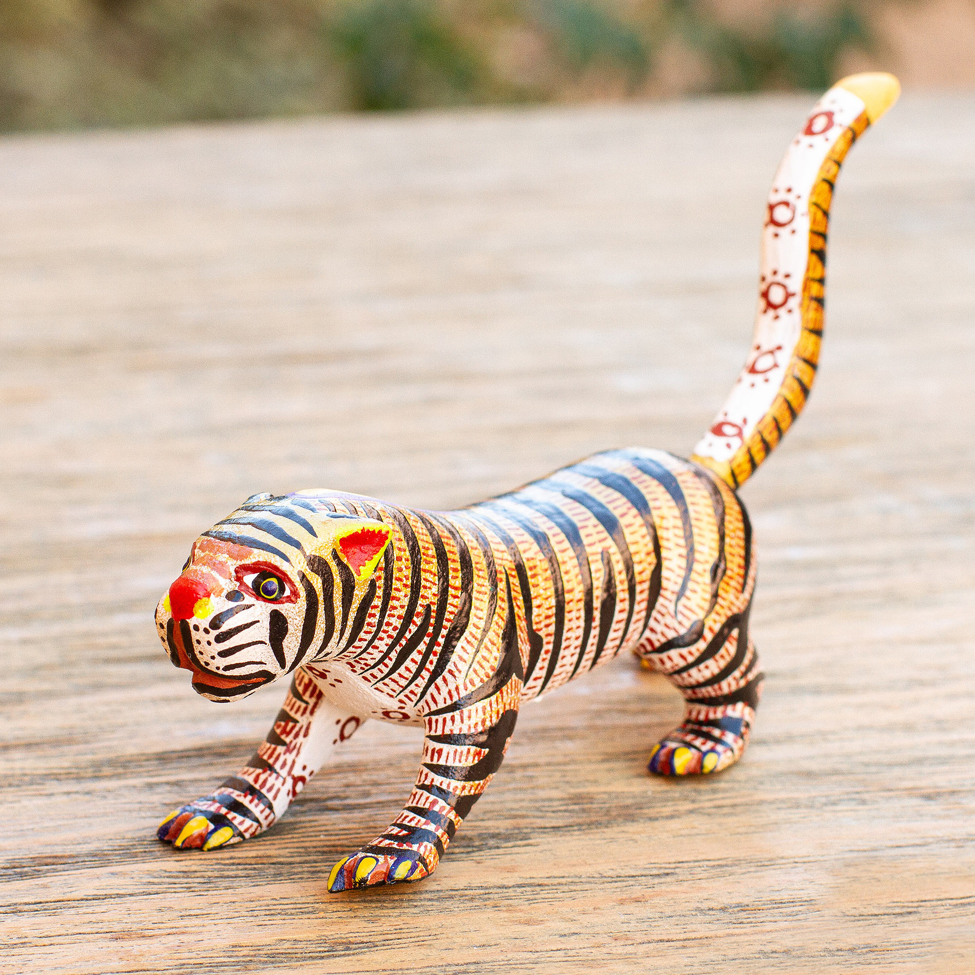 Small cedar wood tiger alebrije sculpture