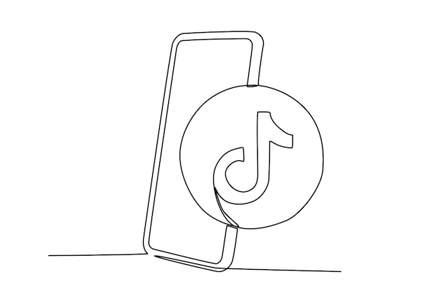 Premium vector a smartphone with a tiktok icon social media day oneline drawing