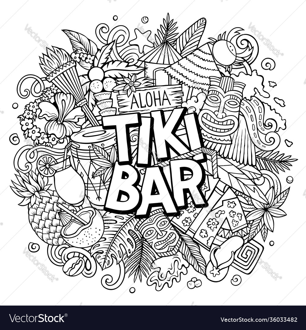 Tiki bar hand drawn cartoon doodle royalty free vector image