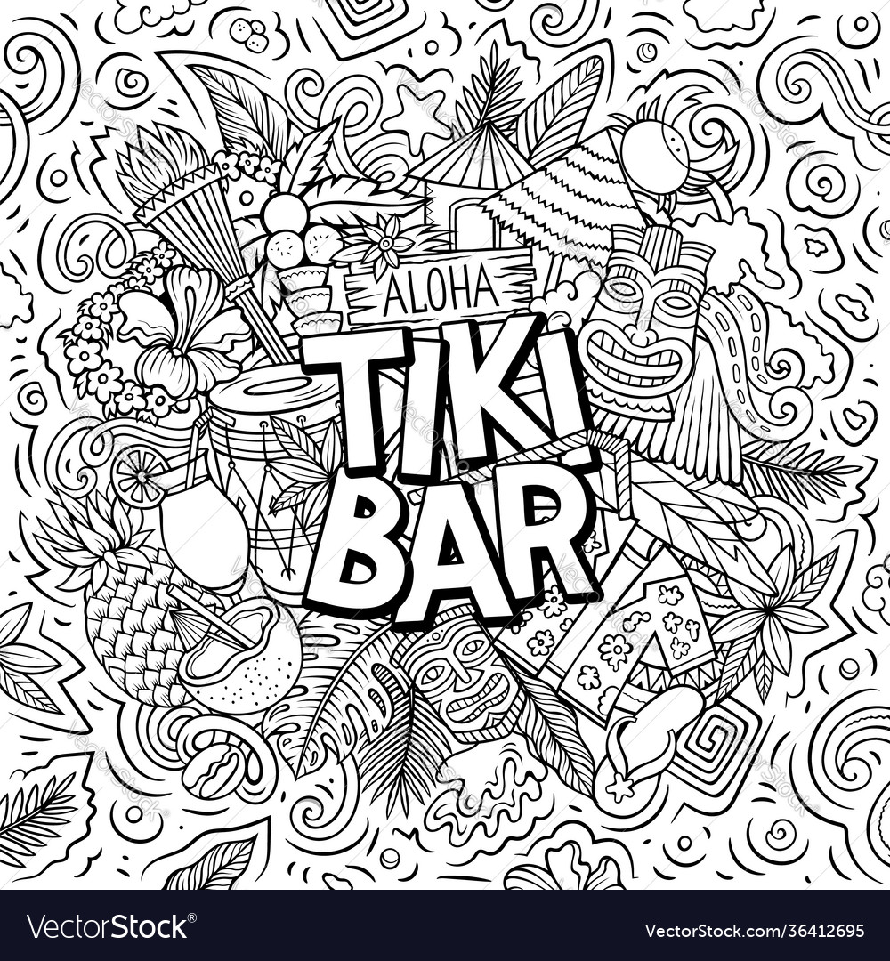 Tiki bar hand drawn cartoon doodle royalty free vector image