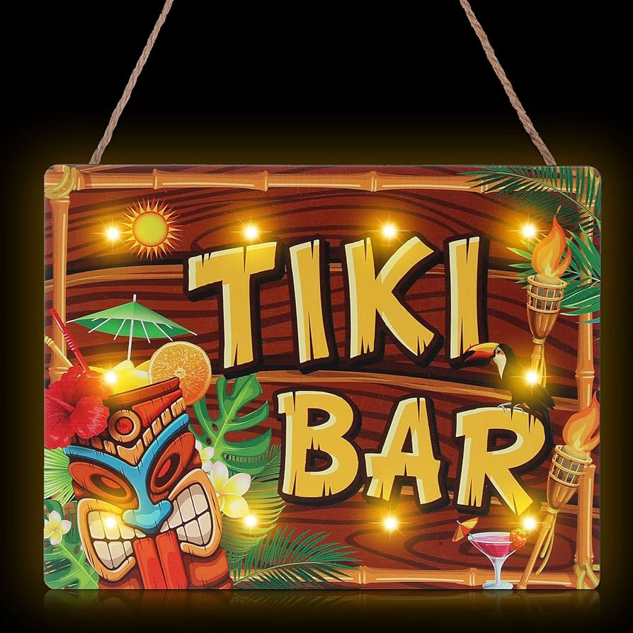 Tiki bar sign hawaiian luau party decoration supplies wooden led light tiki bar plaque for aloha hawaii luau tropical birthday party tiki decorations tiki totem hut hanging sign for home bar