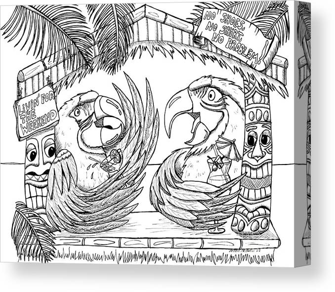 Tiki bar parrots tropical beach oclock somewhere canvas print canvas art by debbie criswell