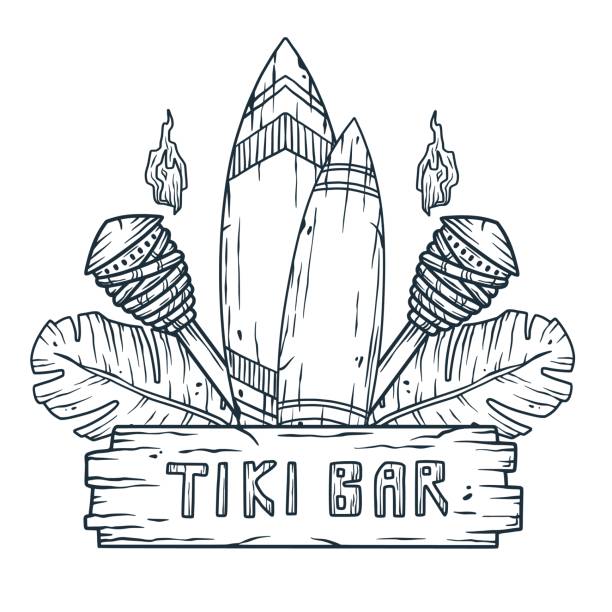 Design of hawaii tiki bar and surfing ethnic surf stock illustration