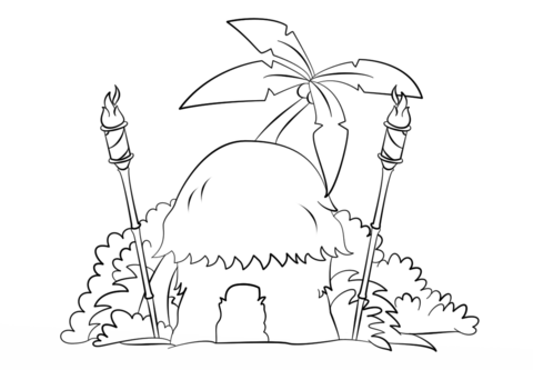 Tiki hut with torches coloring page free printable coloring pages