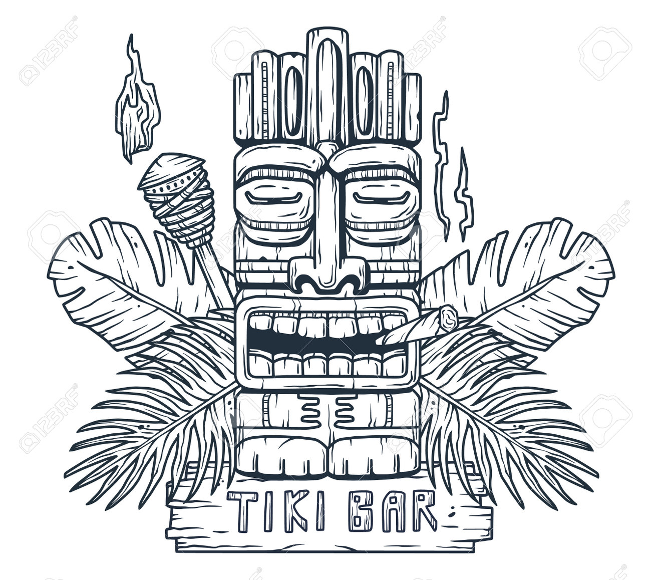 Emblem of hawaii tiki mask or surfing totem bar royalty free svg cliparts vectors and stock illustration image
