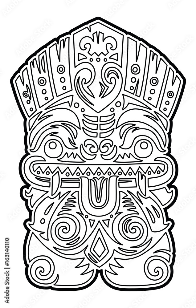 Polynesian tiki totem vector idol mask coloring page vector