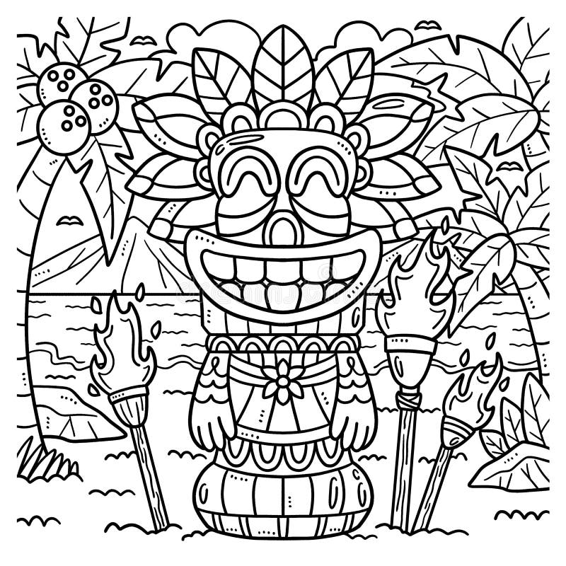 Summer tiki totem pole coloring page for kids stock vector