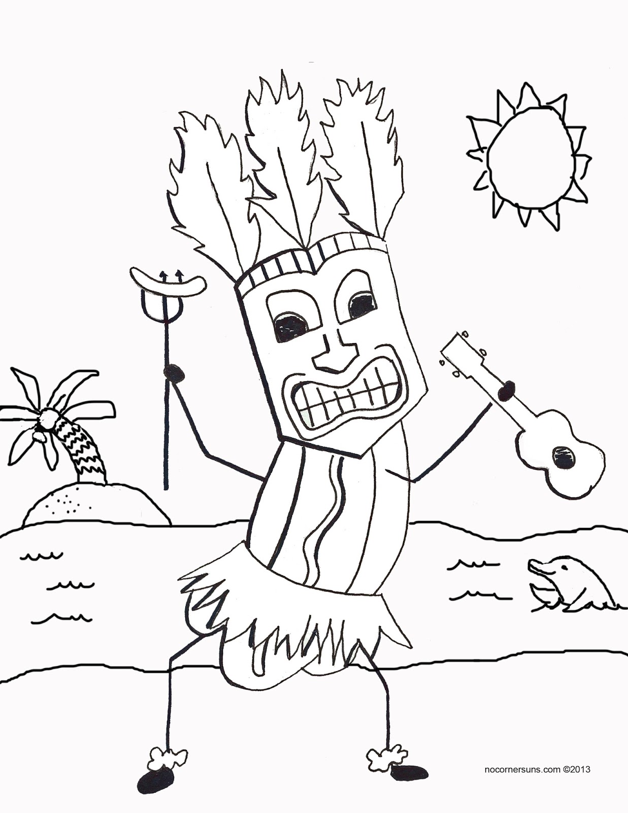 No corner suns tiki hot dog coloring page