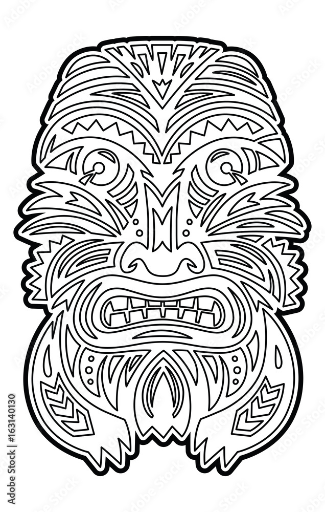 Polynesian tiki totem vector idol mask coloring page vector