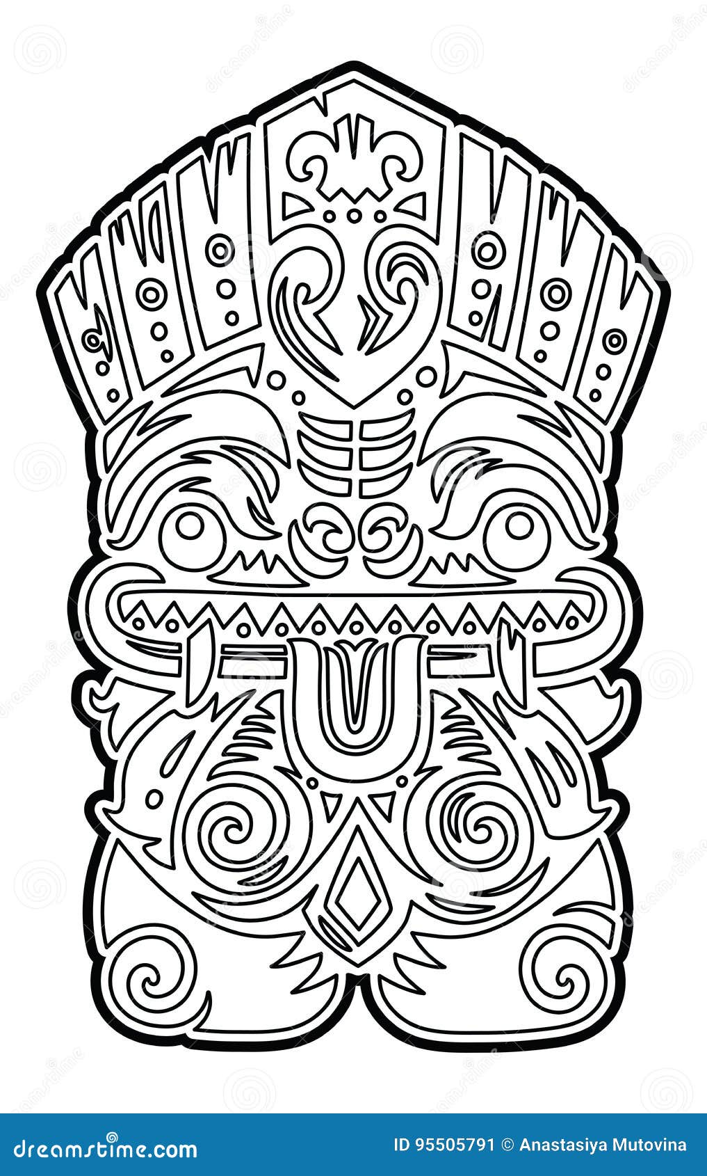 Polynesian tiki totem vector idol mask coloring page stock vector