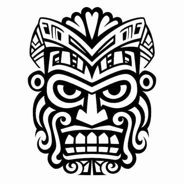 Premium ai image tiki face white background black white coloring page