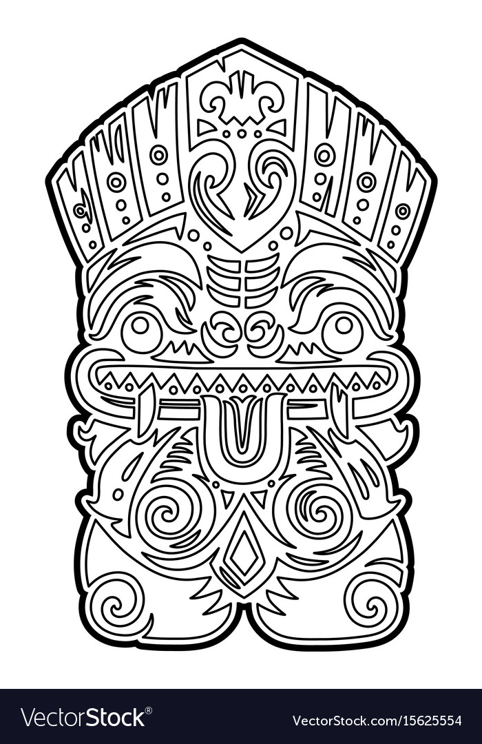 Polynesian tiki totem idol mask coloring vector image