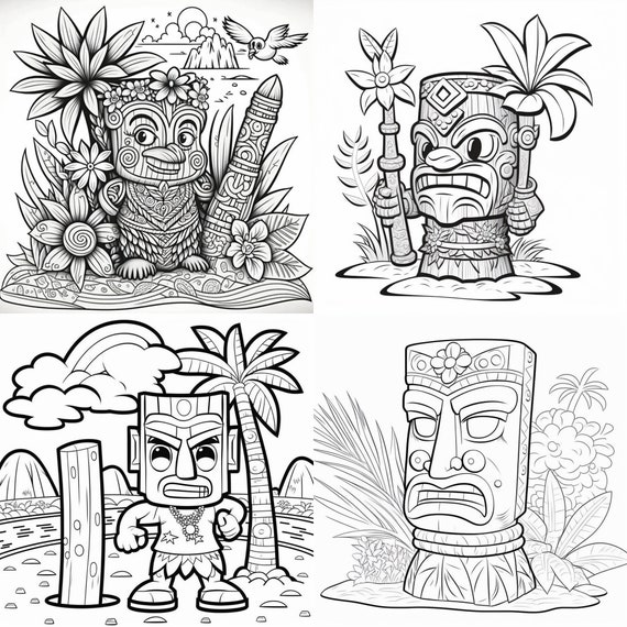 Polynesian tiki coloring pages printable coloring book coloring pages for adults printable digital coloring digital download