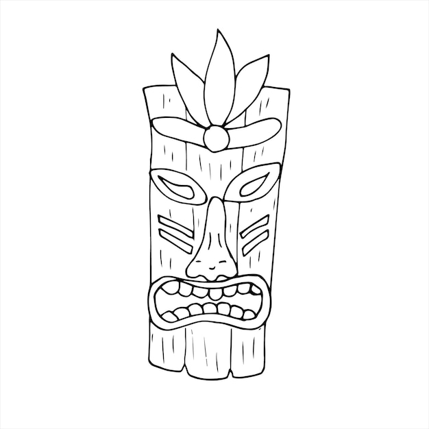 Premium vector a black and white drawing of a tiki mask