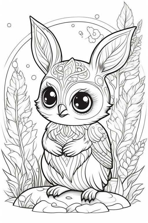 Black and white tiki owl coloring page