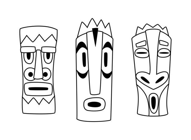 Tiki faces drawings stock illustrations royalty