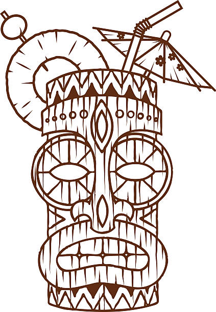 Retro tropical tiki drink line art icon stock illustration