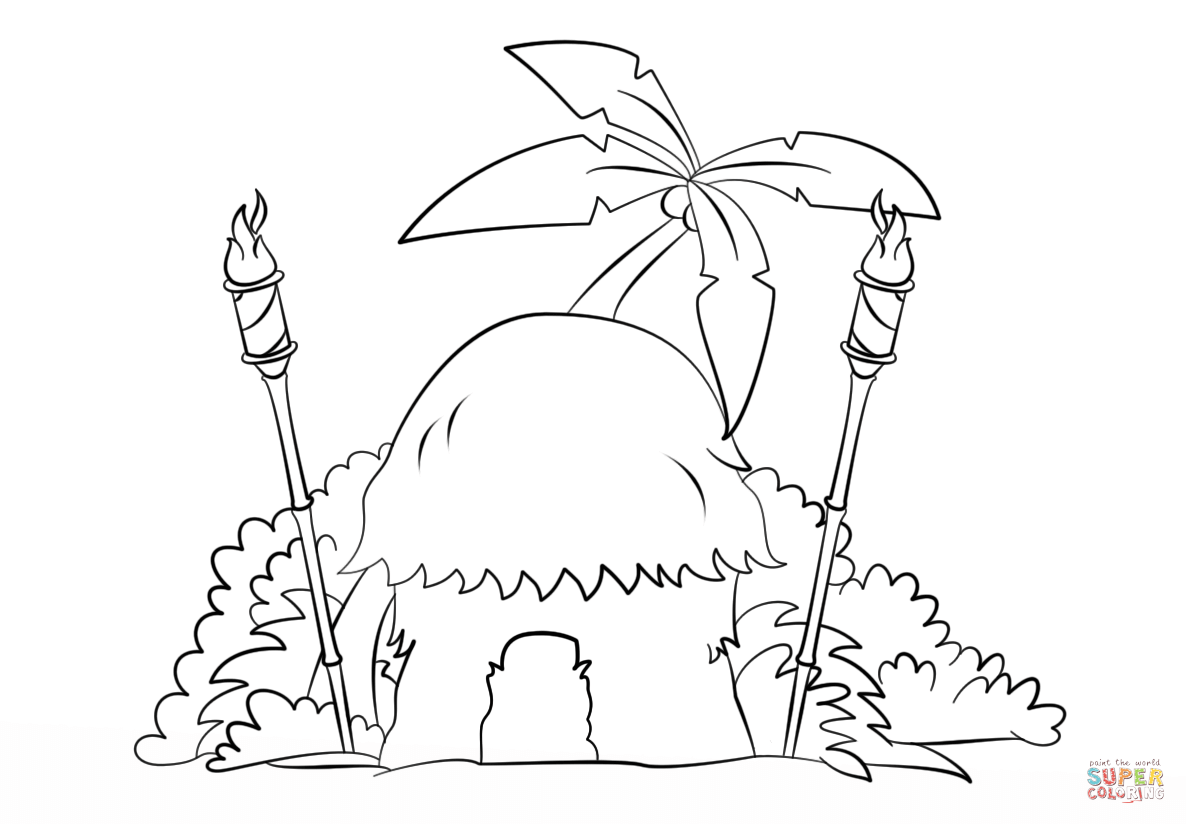 Tiki hut with torches coloring page free printable coloring pages