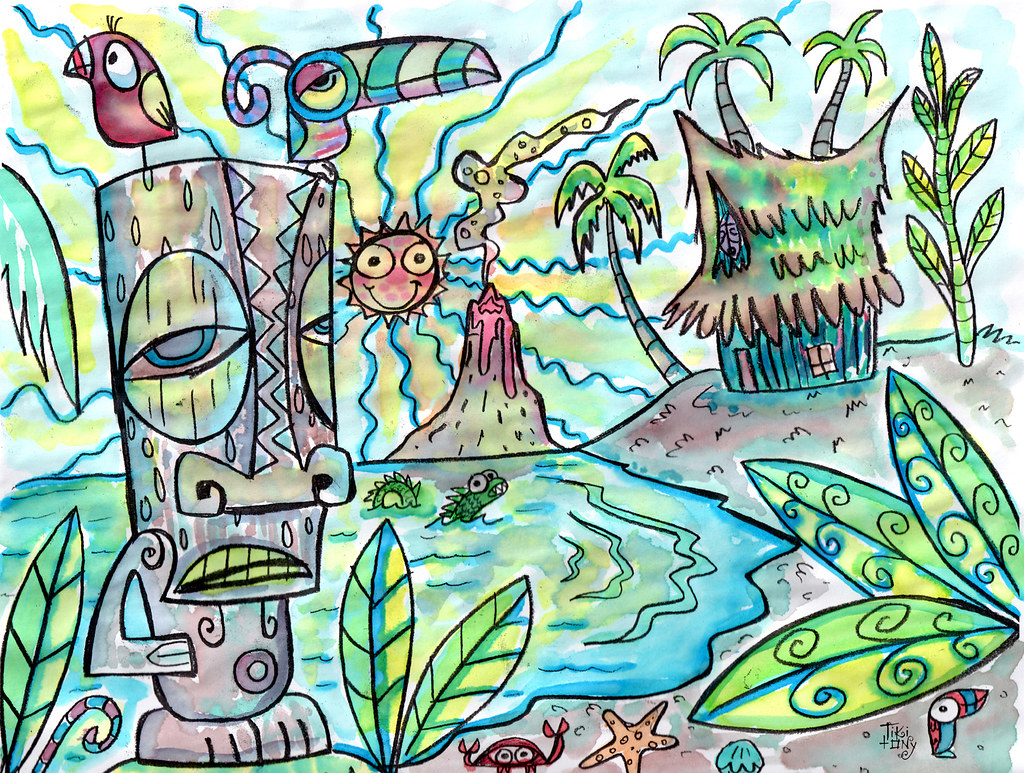 Tiki beach coloring page water color small print me out foâ