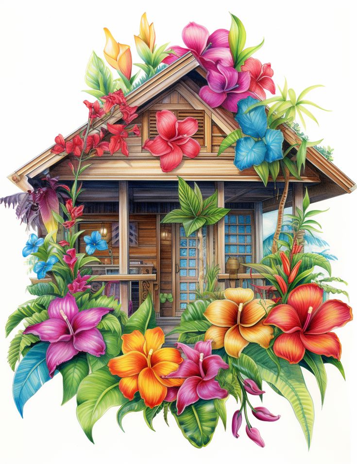 Hawaii tiki houses grayscale coloring pages printable for adults p grayscale coloring tiki house grayscale