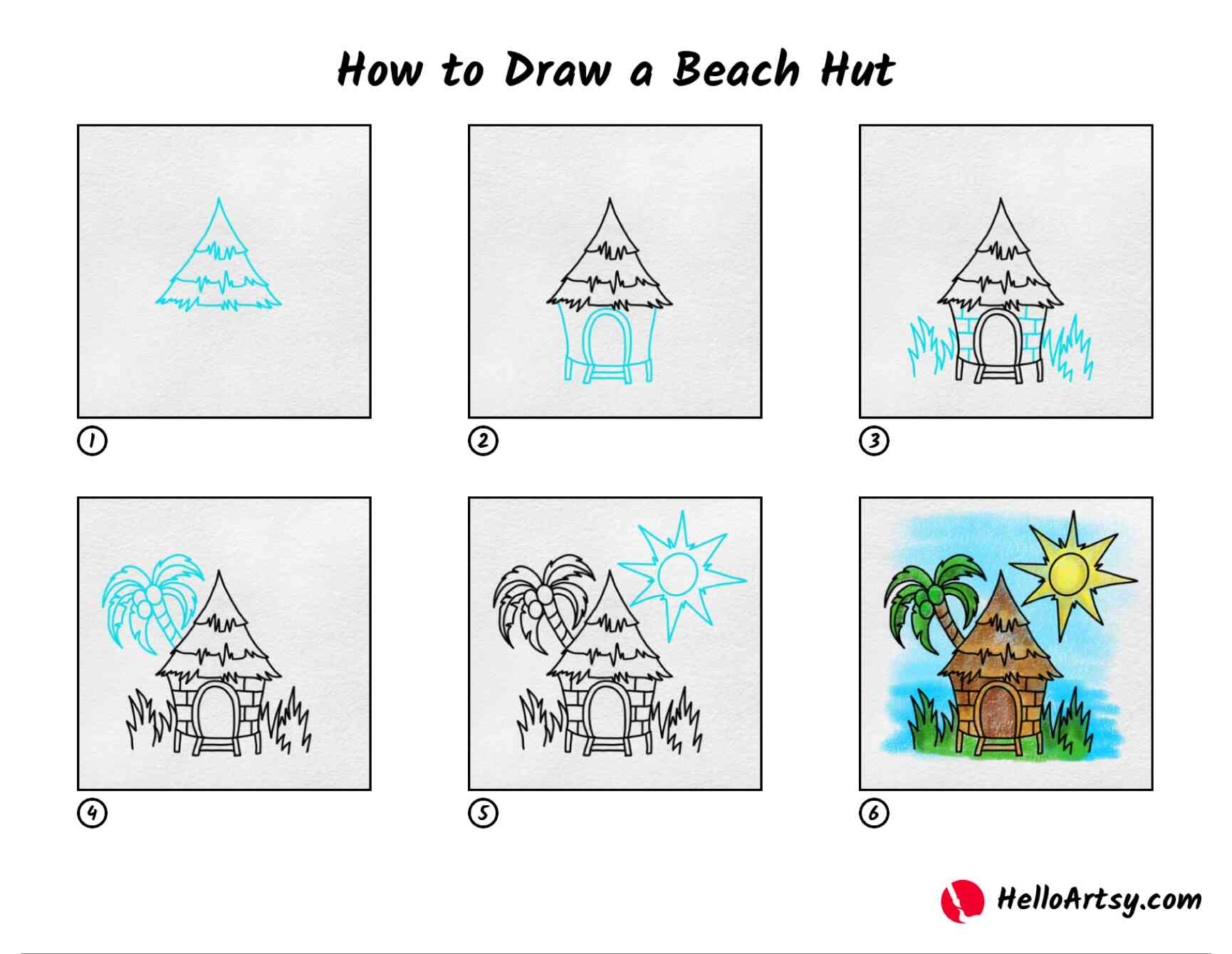 How to draw a beach hut