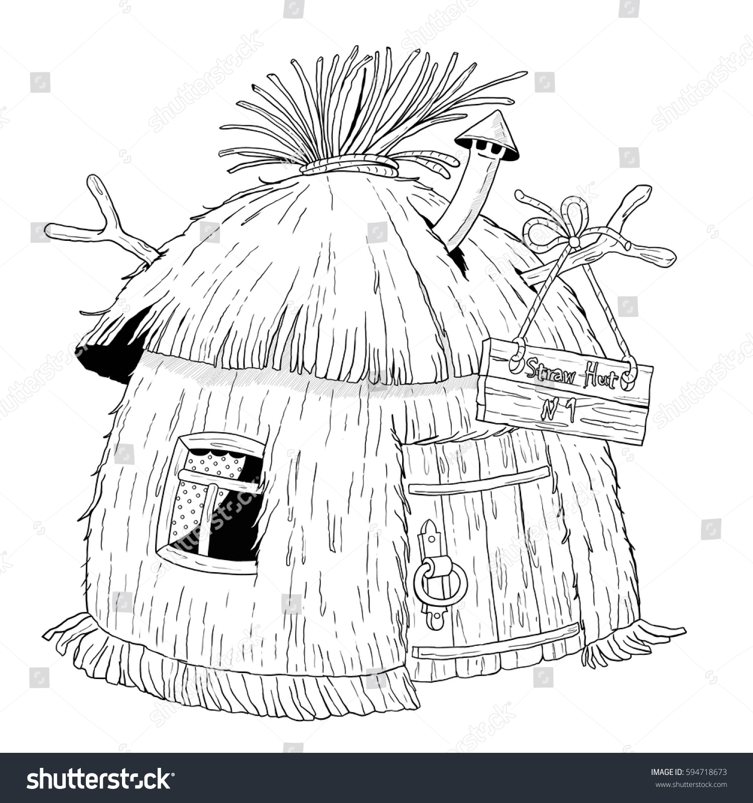 Straw hut illustration children coloring book stock illustration