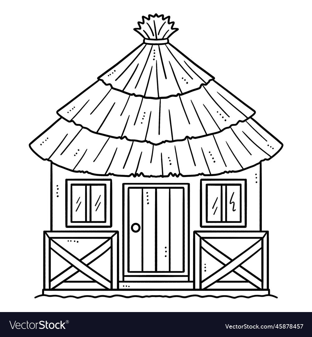 Tropical hut isolated coloring page for kids vector image