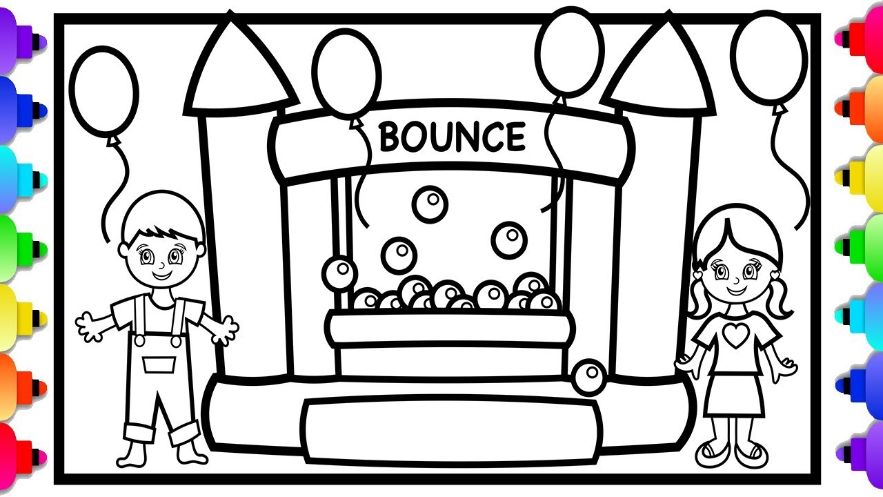 Glitter bounce house castle drawing and coloring page ððð bounce house coloring page for kids ð