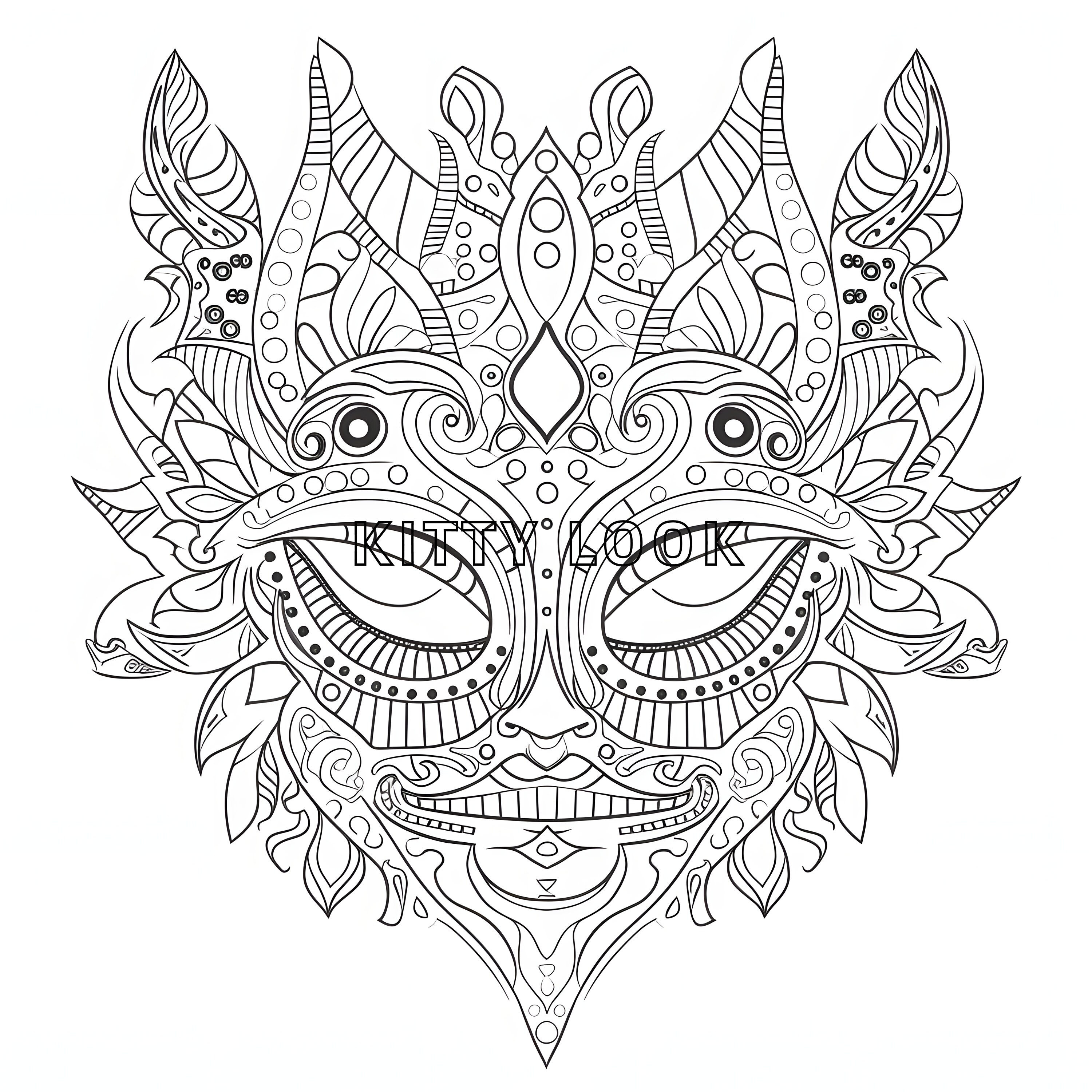 Mandala masks coloring for adults and children printable tiki masks coloring book venice coloring mexican masks