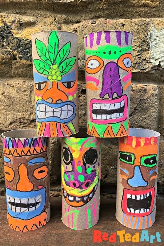 Toilet paper roll tiki mask craft